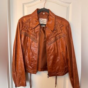 Cripple Creek tan leather Western Jacket size Large. Like new